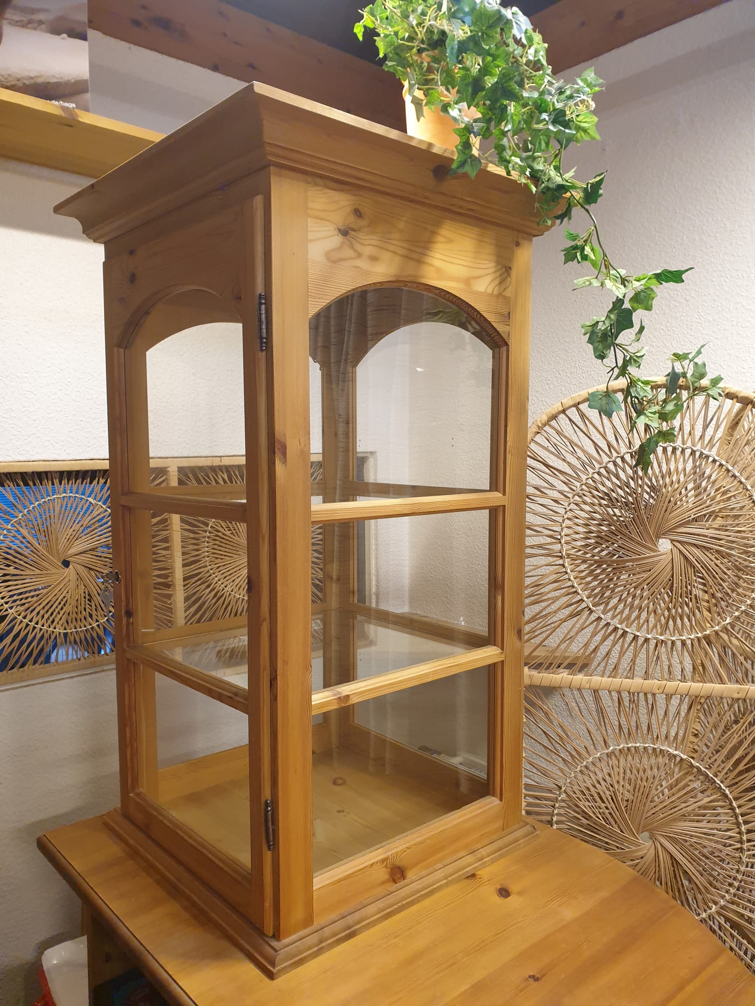 Aufsatzvitrine, Kiefernholz aus Dänemark, mit Beleuchtung